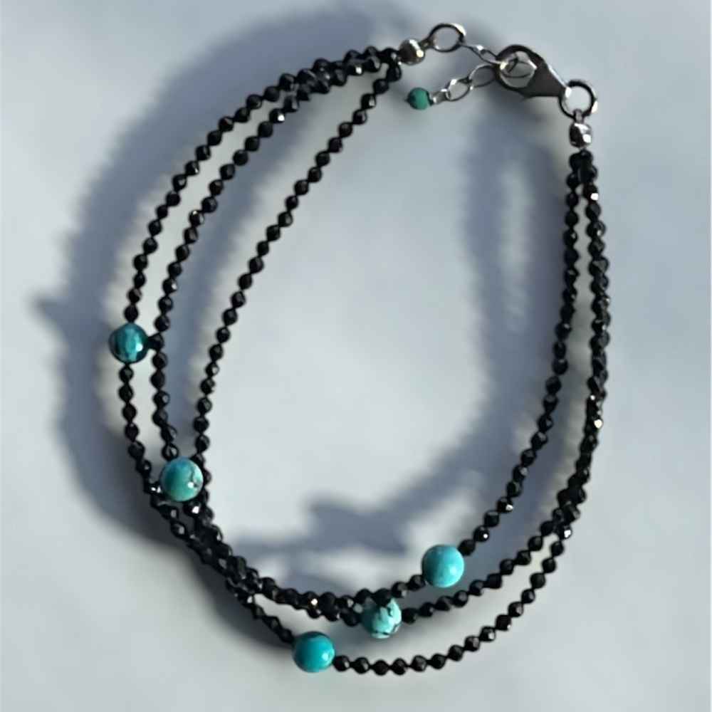 Turquoise and Black Spinel 3-Strand Bracelet